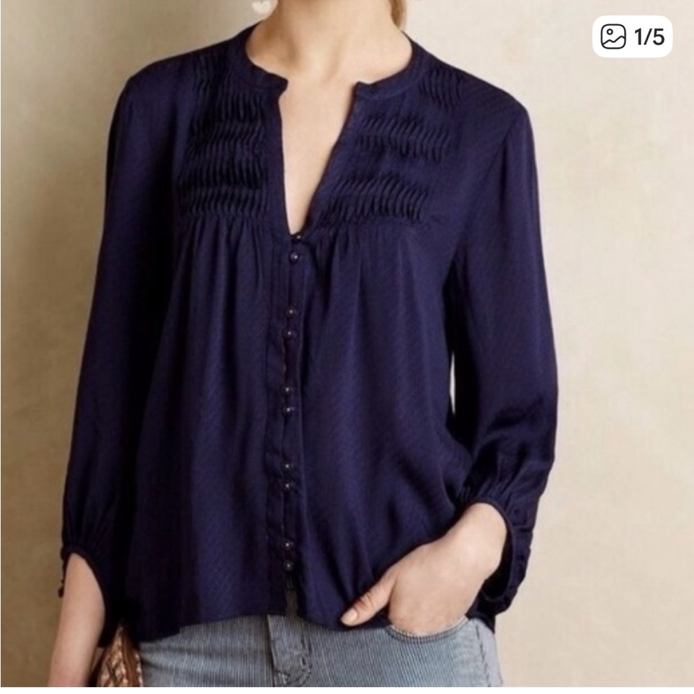 Maeve Midnight Blue Blouse with Button Detail